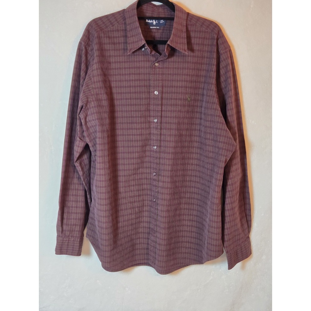 Polo‎ Ralph Lauren XXL Classic Fit Burgundy Plaid Button Down Shirt Sz=2XL-XXL